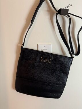 kate spade Black Pebbled Leather Small Crossbody with Gold Hardware